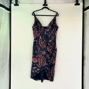 Averie Halley Draped Blue and Pink Floral Midi Dress - Size XXL